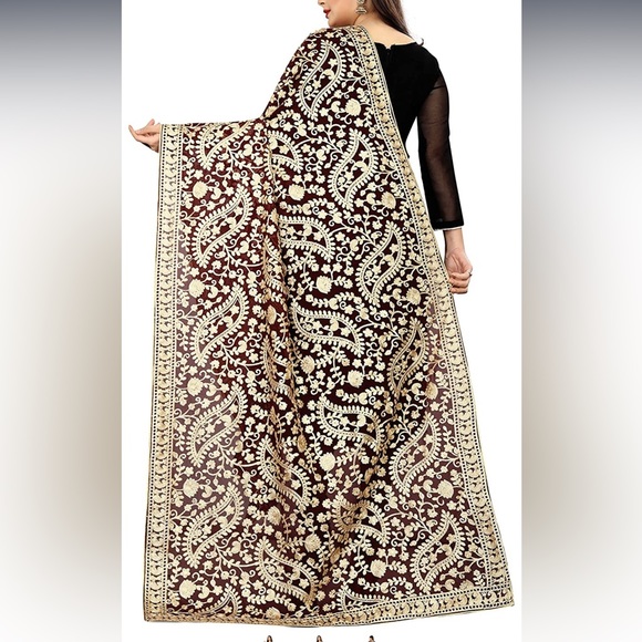 Women's Pure Georgette Embroidered Dupatta - purple - Picture 3 of 4